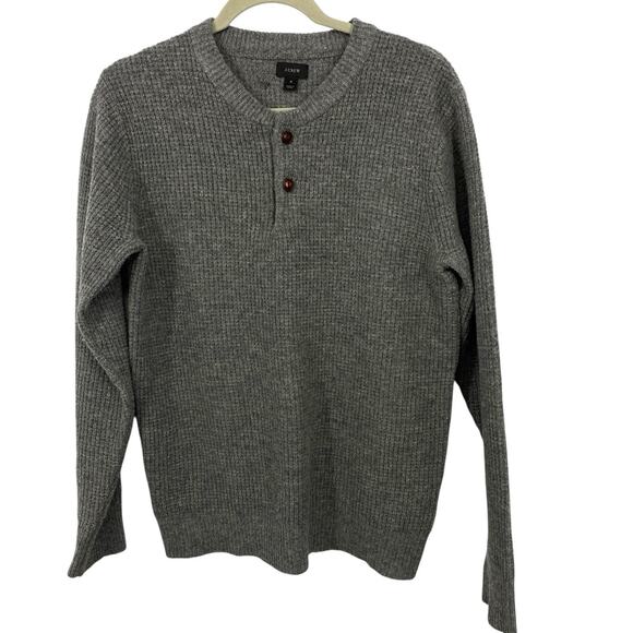 J Crew Mens Lambswool Waffleknit Henley Sweater Size Small Gray Pullover - Picture 1 of 12